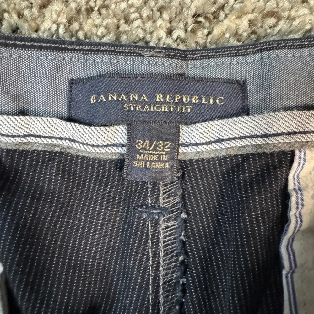 Banana Republic Mens 34x32 Straight Fit Navy Micro Stripe Cotton Chino Pants - Picture 6 of 10